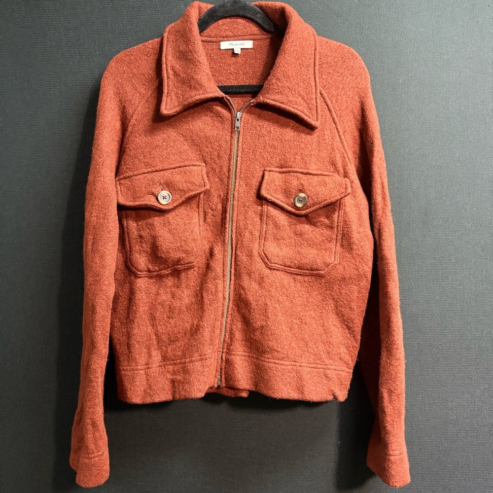 Madewell Merino Wool Zip Jacket Rust Orange Women’s Large Shacket Coat